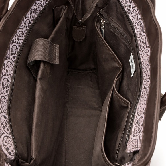 Nine West Brown Medallion Print Tote Bag | Structured Shoulder Handbag - Picture 3 of 3